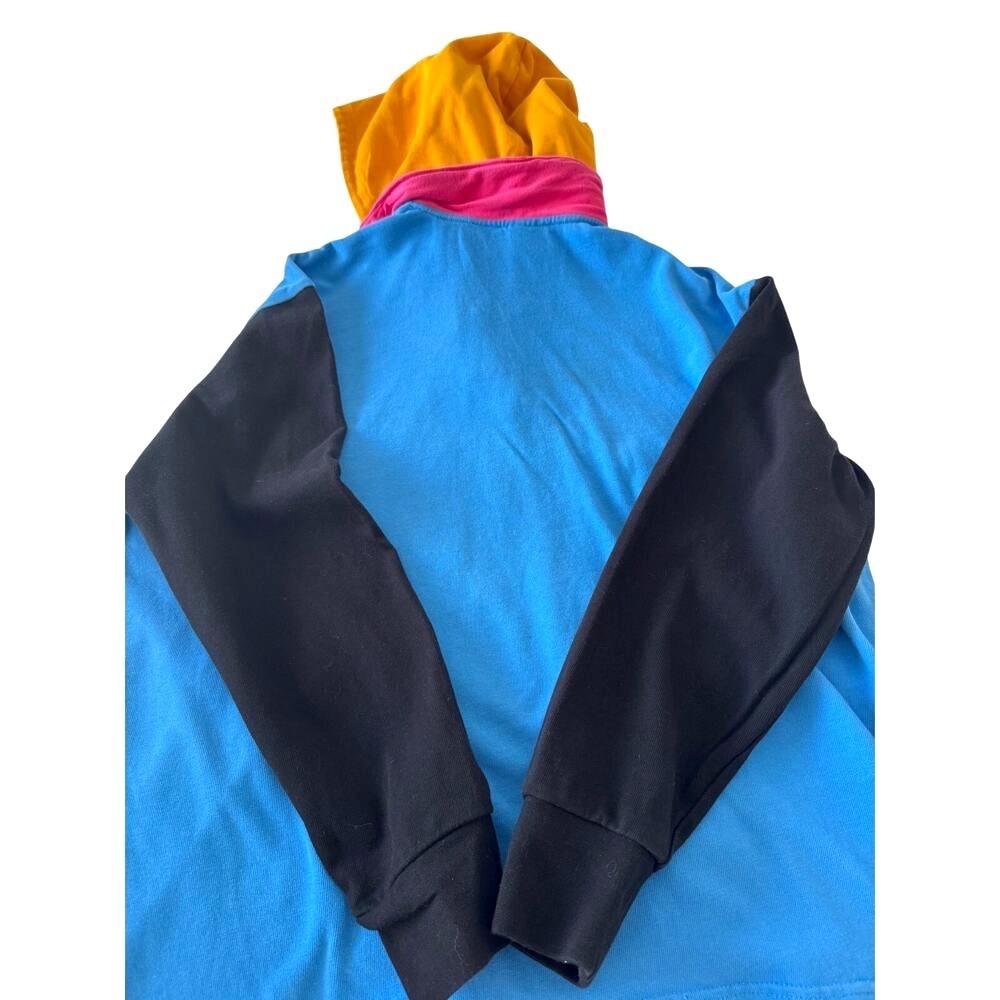 Odd Future Cotton Hooded Rugby Shirt Mens L Blue Colorblock Embroidered Patch - Picture 3 of 8